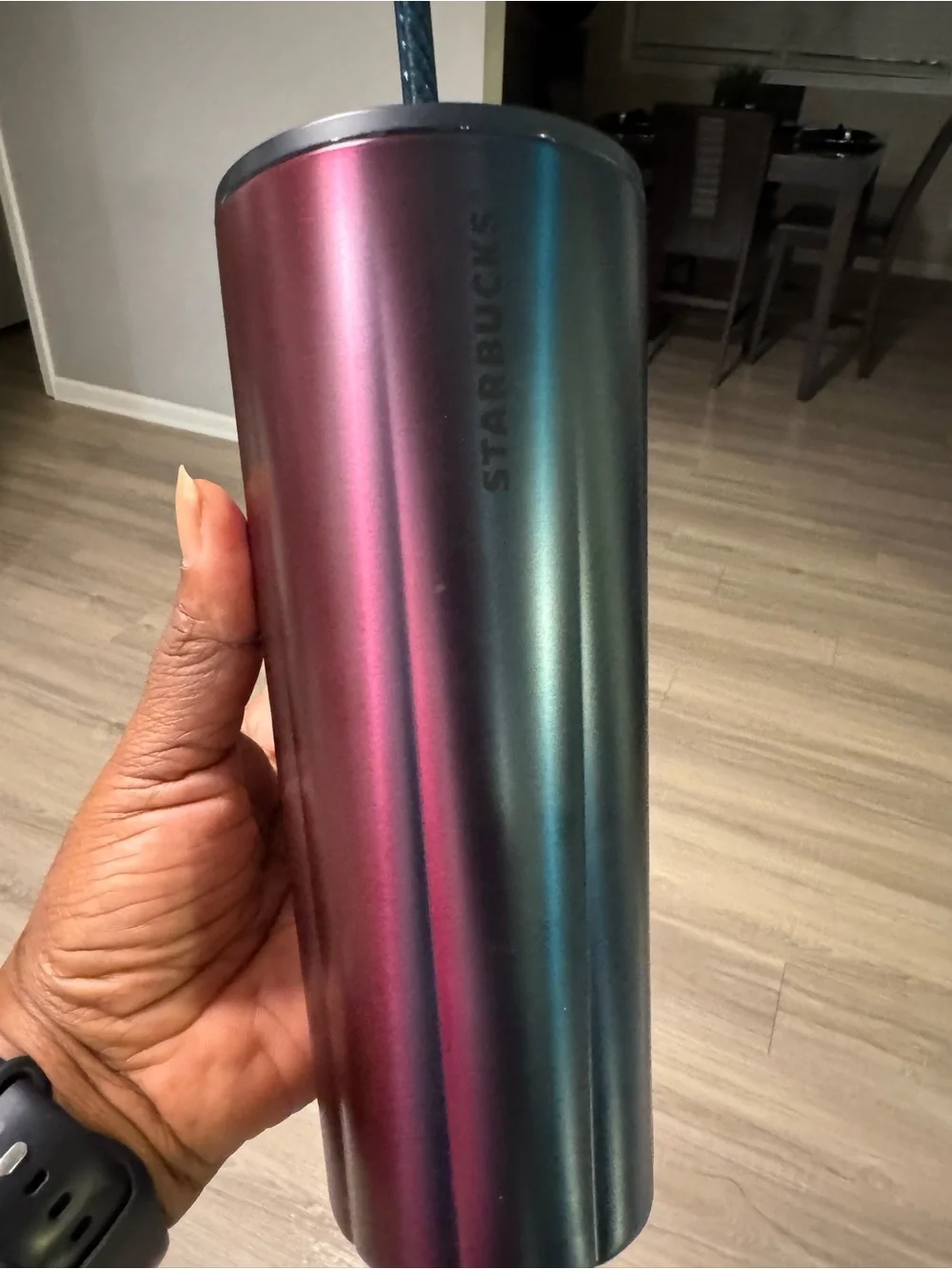Starbucks Iridescent Teal-Blue Stainless Tumbler with Straw